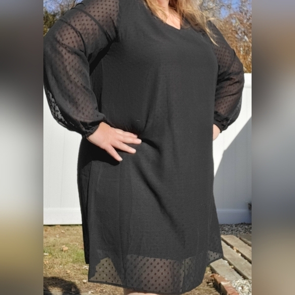 Clip Dot Sheer Sleeve Sheath Dress Size 2X - Picture 2 of 12